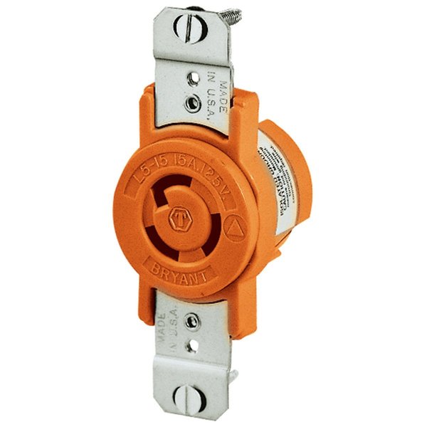 Bryant Locking Device, Isolated Ground, Flush Receptacle, 15A 125V, 2-Pole 3-Wire Grounding, L5-15R 4710IG